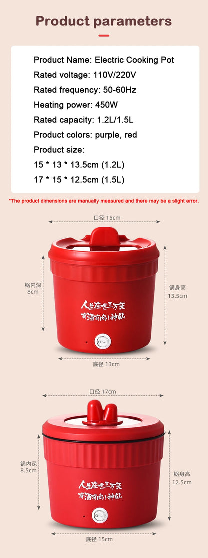 110V Mini Electric Cooking Pot Multifunctional Rice Cooker Hot Pot Instant Noodles Porridge Omelette Quick Food Pot Frying Pan