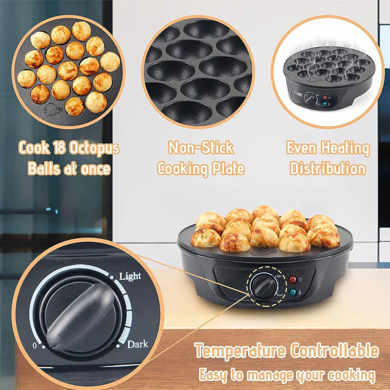 110V Electric Takoyaki Maker 18 Holes Household Octopus Ball Grill Pan Takoyaki Baking Machine Chibi Maruko Maker Cooking Tools