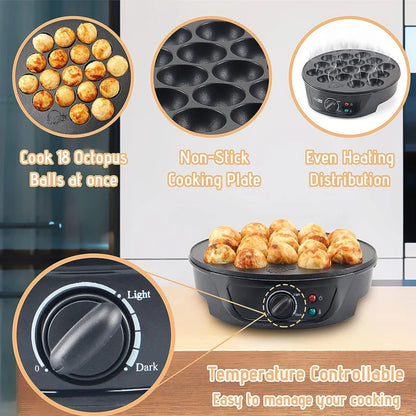 110V Electric Takoyaki Maker 18 Holes Household Octopus Ball Grill Pan Takoyaki Baking Machine Chibi Maruko Maker Cooking Tools