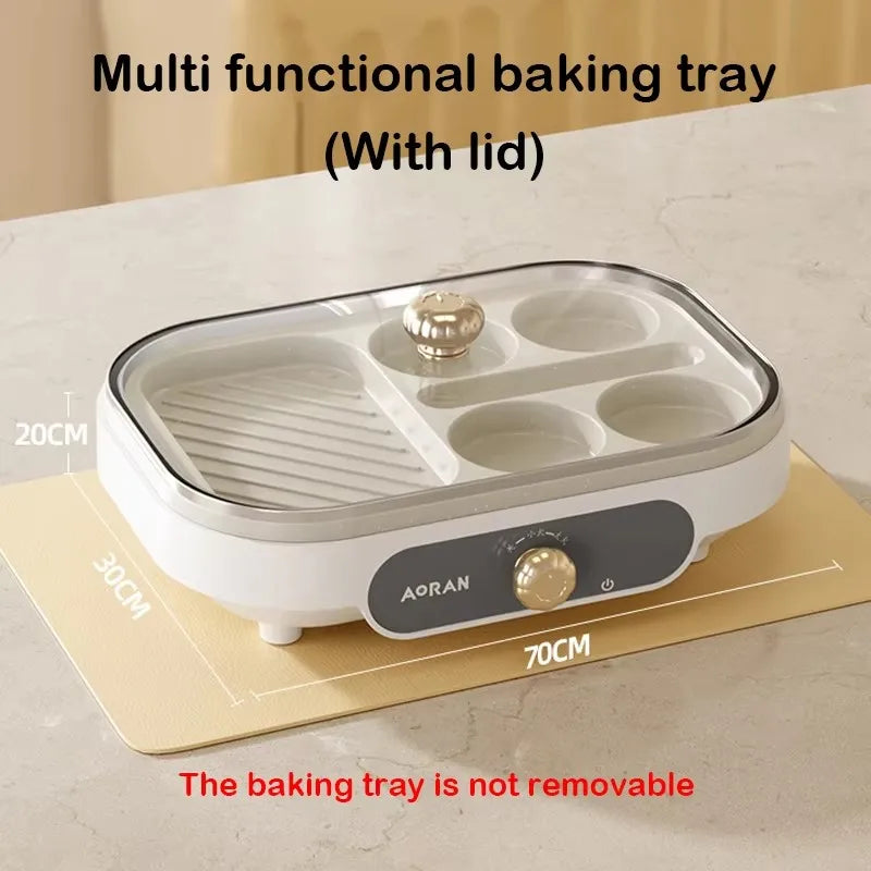 DMWD Electric Egg Burger Machine Multifunctional Breakfast Pancake Pan Non-Stick Mini Barbecue Egg Omelette Steak Frying Pan EU